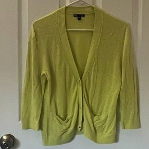 Neon Yellow Deep-V 3/4 Sleeve Sweater w/ 3-Brown Buttons & 2 Small Pockets